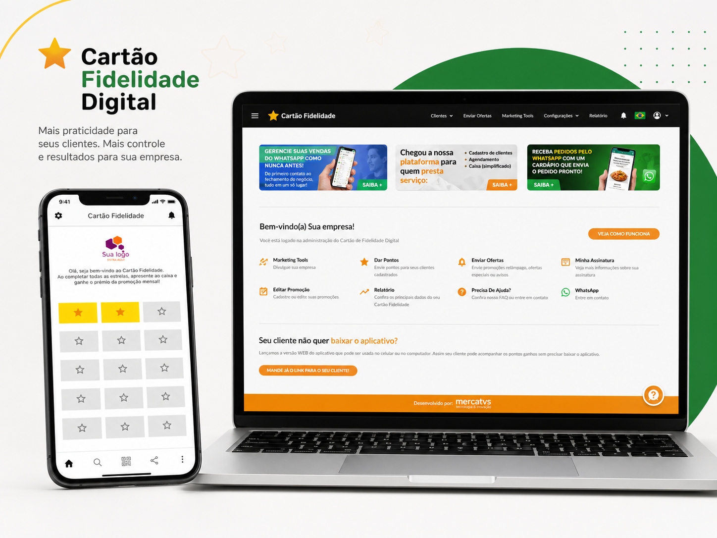 Aplicativo do cliente e painel administrativo do Cartão Fidelidade Digital